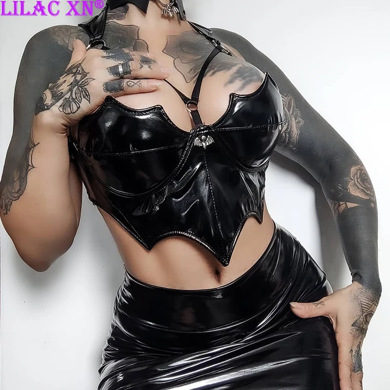 Gothic Sexy Black Bat PU Halter Lace Up Camis Harajuku Punk Backless Corset Crop Tops for Women Summer Tube Top Fairy Grunge
Gothic Sexy Black Bat PU Halter Lace Up Camis Harajuku Punk Backless Corset Crop Tops for Women Summer Tube Top Fairy Grunge