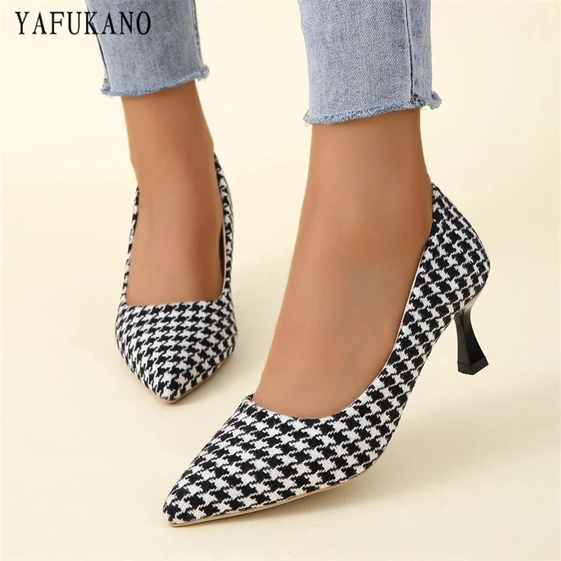Houndstooth Pattern Stiletto Womens Pumps Retro Pointed Toe Shallow Mouth Single Shoes Elegant Ladies Work Shoes High Heels 
Houndstooth Pattern Stiletto Womens Pumps Retro Pointed Toe Shallow Mouth Single Shoes Elegant Ladies Work Shoes High Heels