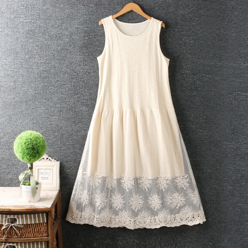 Summer Solid Color Double Lace Stitching Round Collar Dress Women Embroidery Hollow Out Sleeveless Female Vest Tank Dress U064
Summer Solid Color Double Lace Stitching Round Collar Dress Women Embroidery Hollow Out Sleeveless Female Vest Tank Dress U064