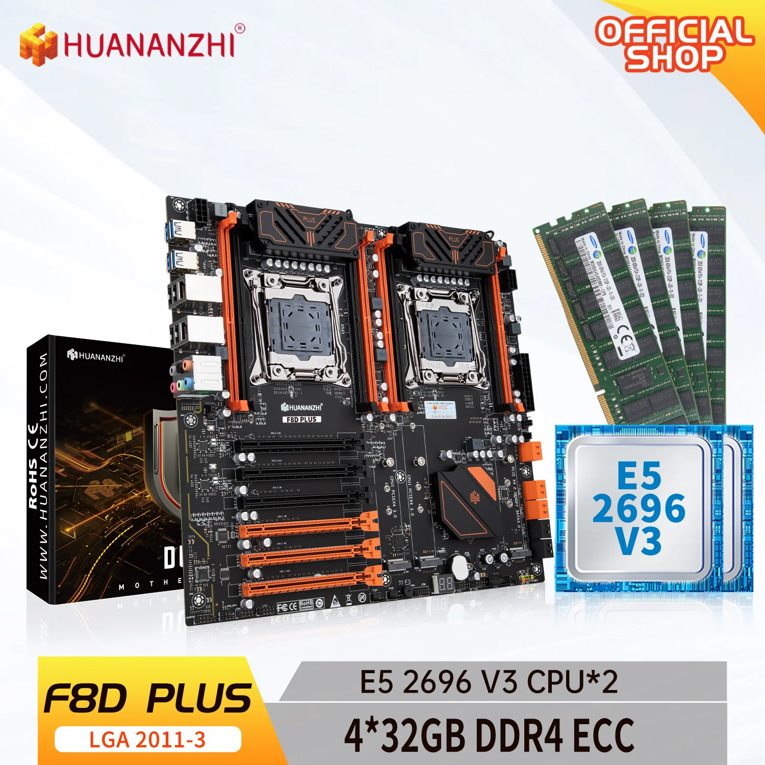 HUANANZHI F8D PLUS LGA 2011-3 Motherboard Intel Dual CPU with Intel XEON E5 2696 V3*2 with 4*32G DDR4 RECC memory combo kit set
HUANANZHI F8D PLUS LGA 2011-3 Motherboard Intel Dual CPU with Intel XEON E5 2696 V3*2 with 4*32G DDR4 RECC memory combo kit set