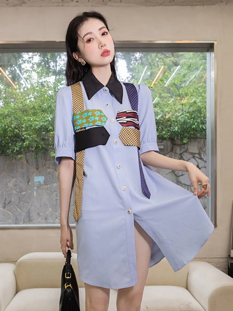 Vintage Contrast Bubble Sleeve Turn-down Collar Blue Single Breasted Puff Sleeve Female Dresses 2022 Summer New G583
Vintage Contrast Bubble Sleeve Turn-down Collar Blue Single Breasted Puff Sleeve Female Dresses 2022 Summer New G583