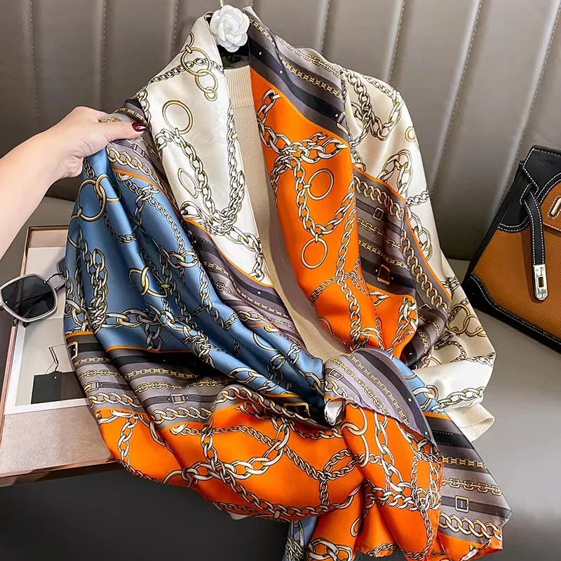 

180*90cm Luxury Brand Women Summer Silk Scarves Shawl Lady Wrap Soft Female Echarpe Designer Beach Stole Bandana foulard muffler