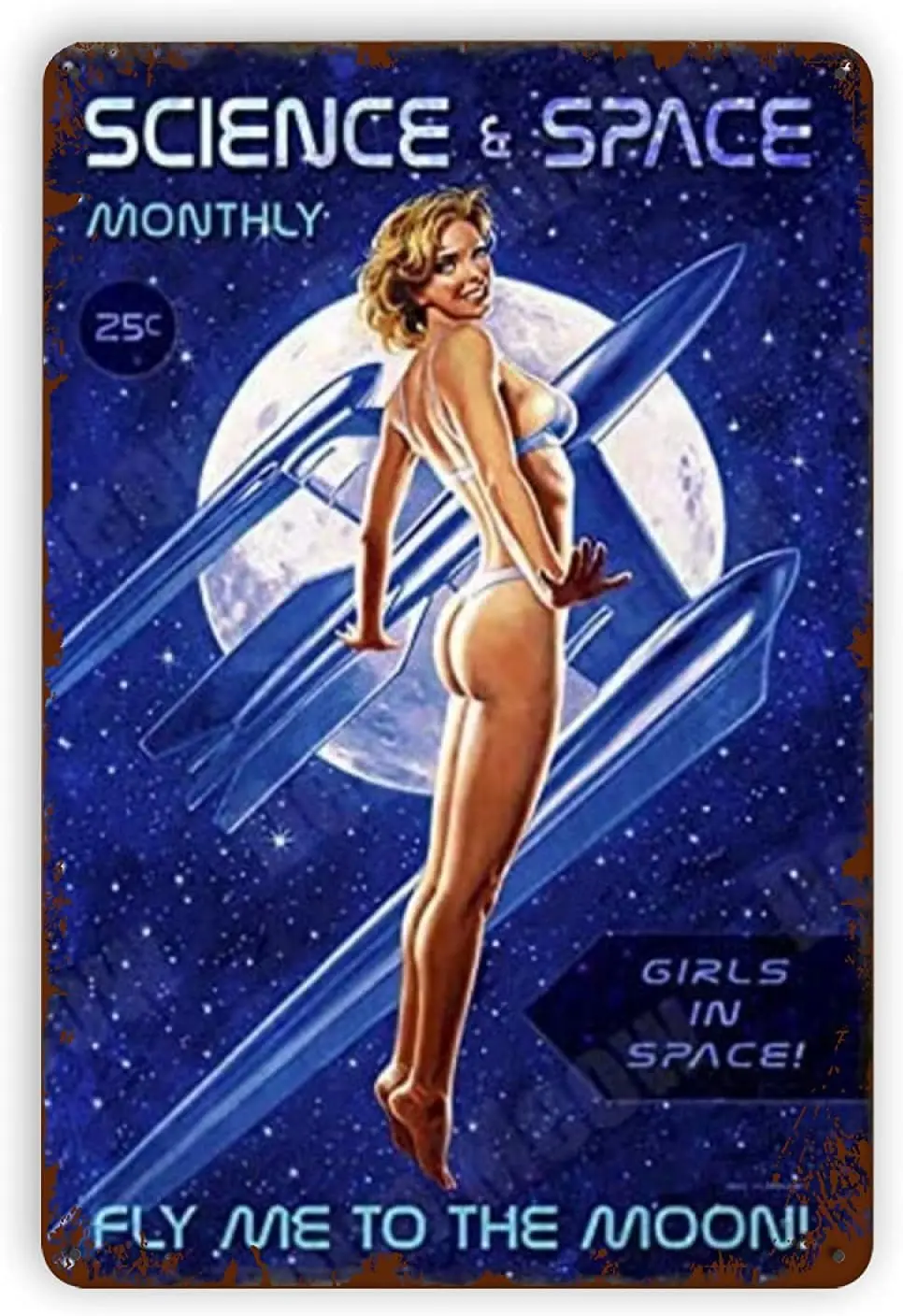 

Металлические жестяные знаки Fly to The Moon Pinup Girl, винтажный Настенный декор, ретро-арт, жестяной знак, забавные украшения для дома, бара, паба, кафе, фермы