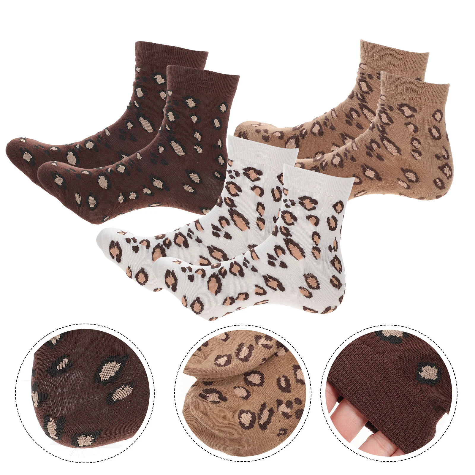

3 пары осенне-зимние теплые чулки леопардовые носки средней длины утепленные носки для девочек и женщин (темно-коричневые, хаки, белые, 1 пара