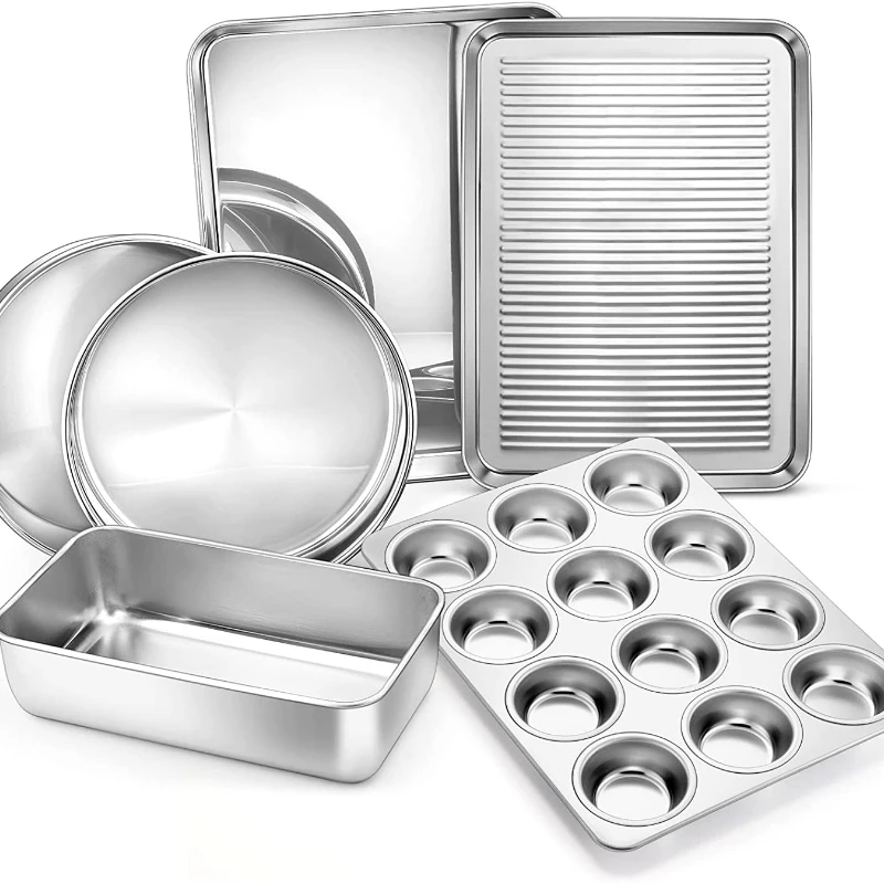 6-Piece Bakeware Set, Stainless Steel Baking Pans Set for Oven, Include 8 inches Round Cake Pan/Rectangle Baking Cookie Sheet/Mu
6-Piece Bakeware Set, Stainless Steel Baking Pans Set for Oven, Include 8 inches Round Cake Pan/Rectangle Baking Cookie Sheet/Mu
