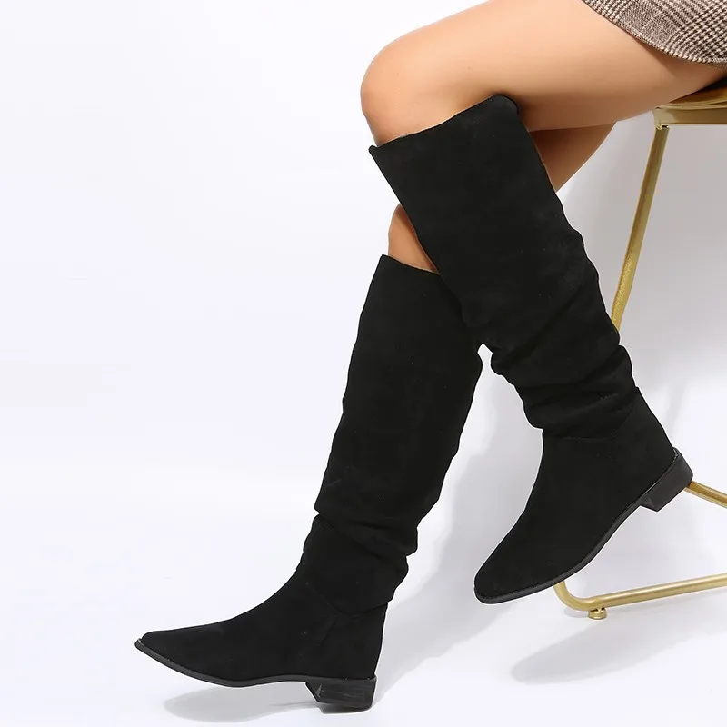 2022 new High Quality Pleated Boots Women Black Nude Faux Suede Flock Knee High Boots Ladies Flat Autumn Winter Dress Shoe 43
2022 new High Quality Pleated Boots Women Black Nude Faux Suede Flock Knee High Boots Ladies Flat Autumn Winter Dress Shoe 43