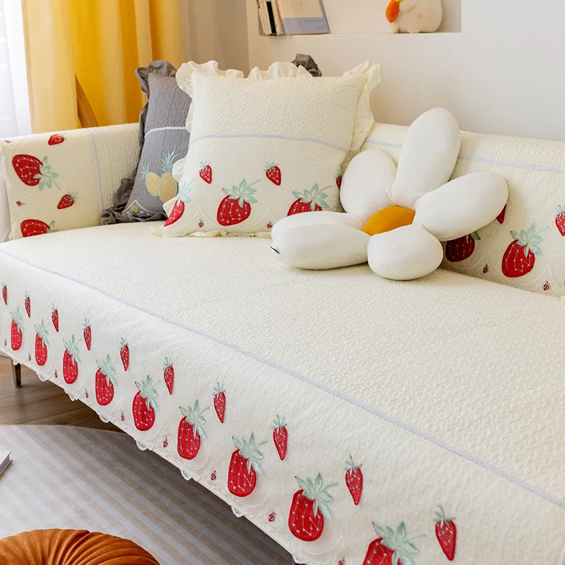 Frout Embroidered Strawberry White Sofa Cushion Pink Sweet Girlish Cotton Sofa Cape Home Lace Flower Couch Cushion Full Size Mat
Frout Embroidered Strawberry White Sofa Cushion Pink Sweet Girlish Cotton Sofa Cape Home Lace Flower Couch Cushion Full Size Mat