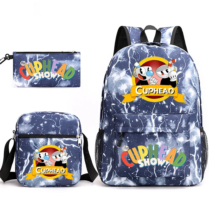 

Trendy Fashion Game Cuphead Show Print 3pcs/Set pupil School Bags Laptop Daypack Backpack Inclined shoulder bag Pencil Case