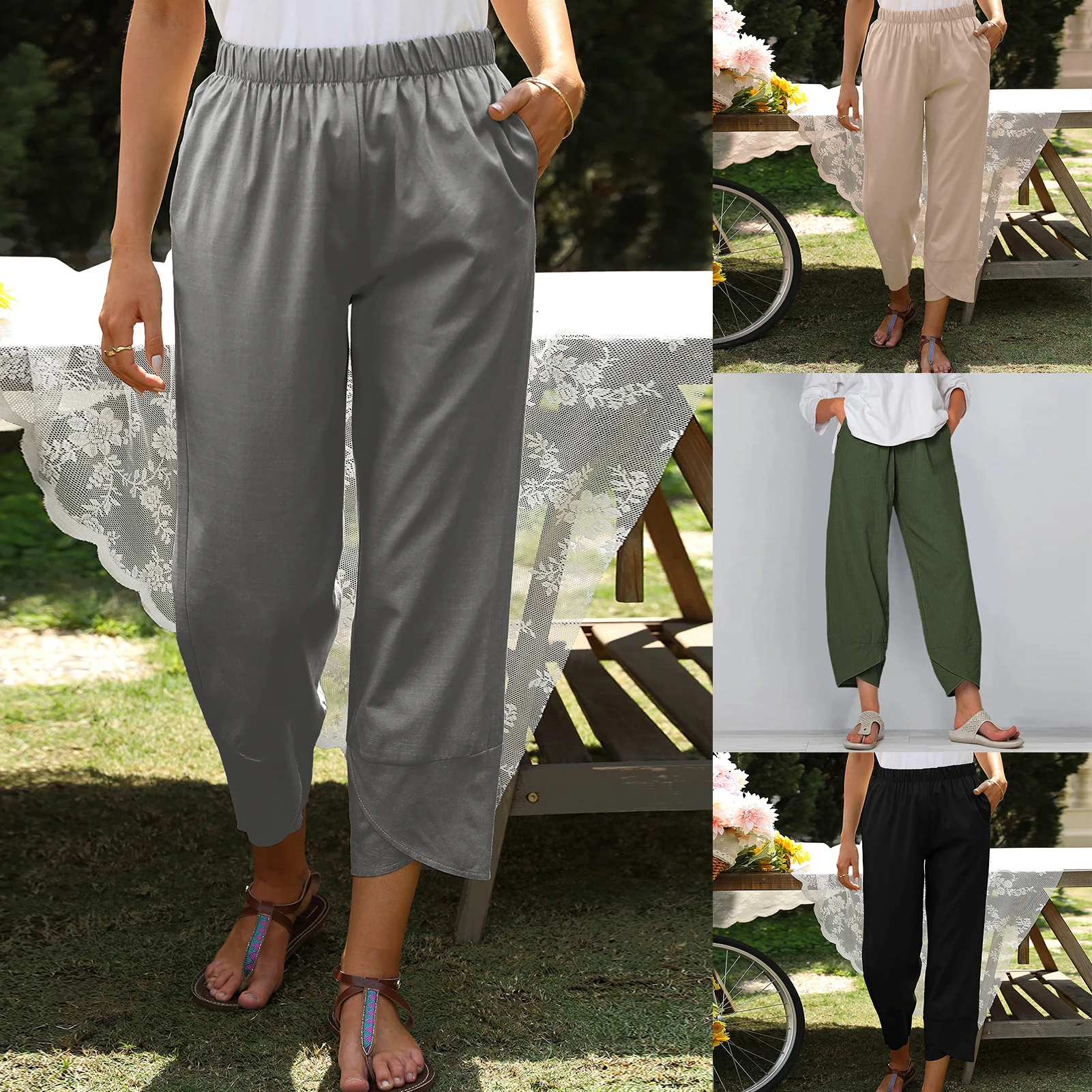 Women Casual Pants Loose Fit Linen Cotton Lounge Trousers with Pockets Solid Color Elastic Waist Oversized Office Work Suit 2023
Women Casual Pants Loose Fit Linen Cotton Lounge Trousers with Pockets Solid Color Elastic Waist Oversized Office Work Suit 2023