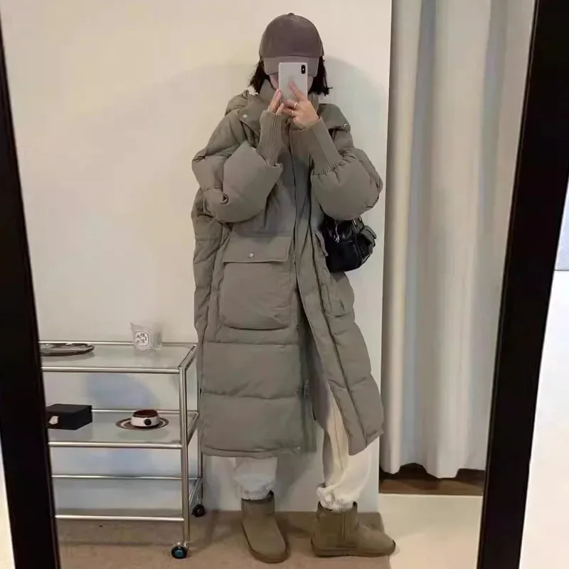 

Lucyever Корейская свободная Длинная зимняя парка, женское утепленное пальто из хлопка на пуху, новинка 2023, верхняя одежда с большими карманами и капюшоном