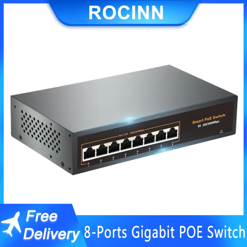 

Rockinnovation Poe коммутатор, 8 портов, 1000 Мбит/с, utlink, автоматический Ethernet, 52 в, Rj45, литейная сеть для ip-камер наблюдения/видеонаблюдения