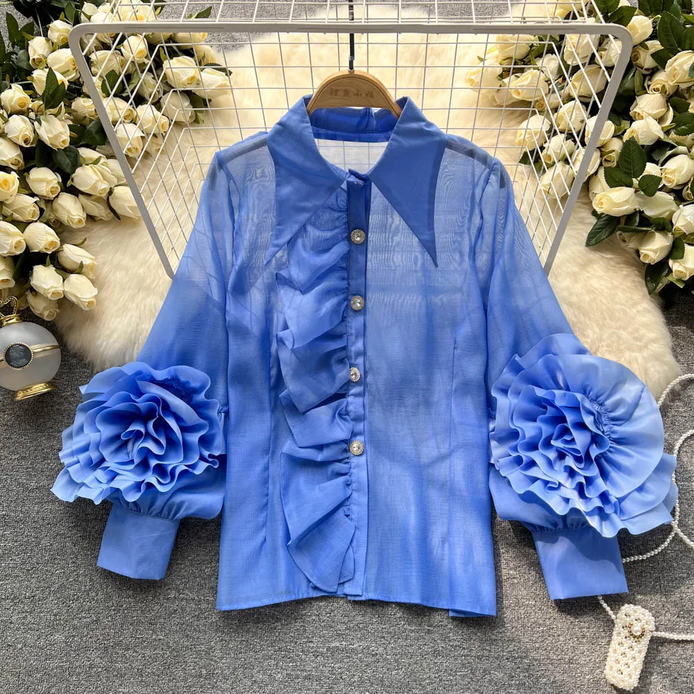 Chic Elegant Three-dimensional Floral Polo Neck Long Sleeve Loose Top Vintage Korean Fairy Crop Top Autumn Women Clothing
Chic Elegant Three-dimensional Floral Polo Neck Long Sleeve Loose Top Vintage Korean Fairy Crop Top Autumn Women Clothing