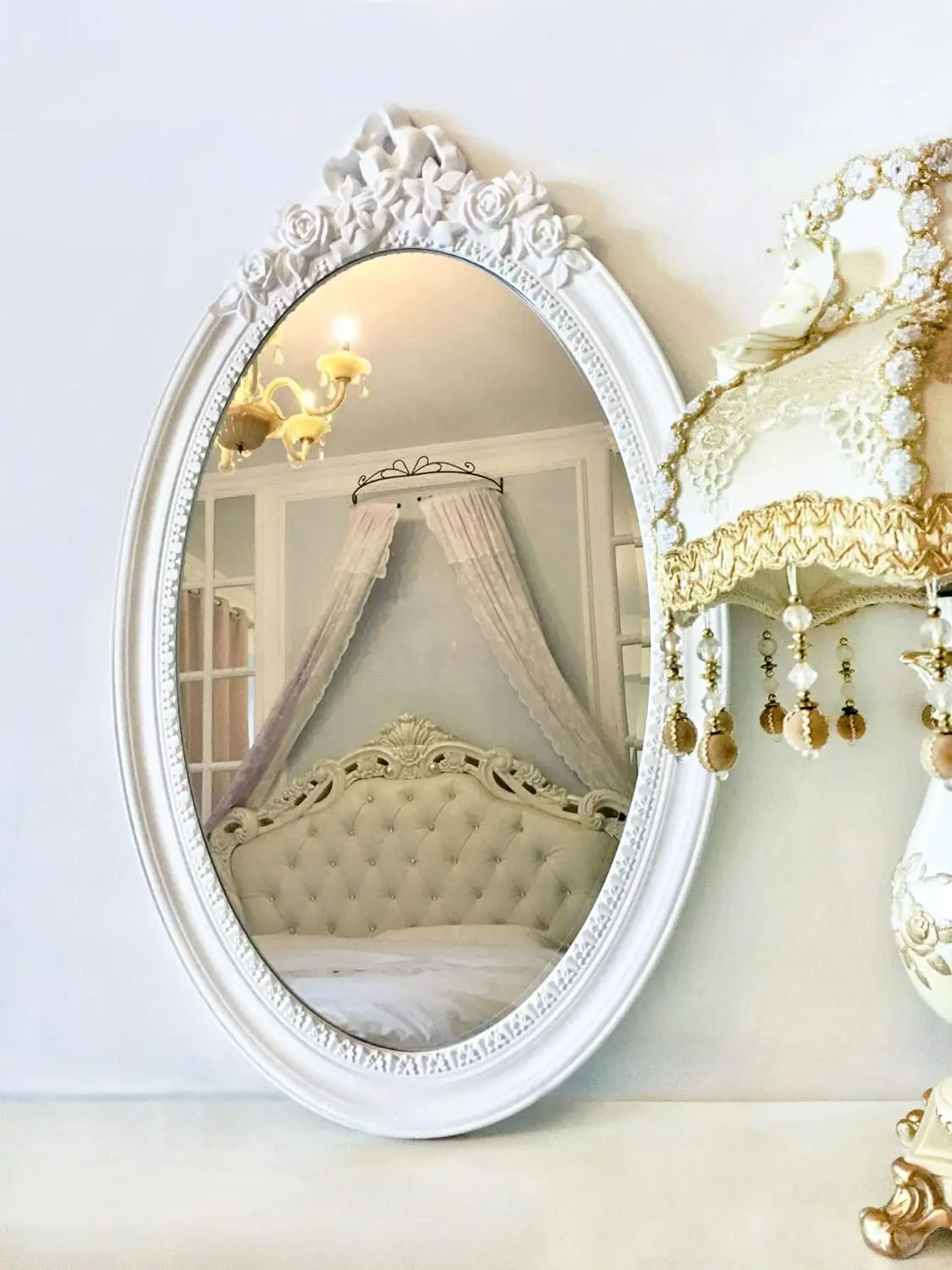16" Large Oval Vintage Decorative Mirror, White Wooden Crown Frame, Antique Princess Decor for Bedroom,Playroom,Dressers,Li
16" Large Oval Vintage Decorative Mirror, White Wooden Crown Frame, Antique Princess Decor for Bedroom,Playroom,Dressers,Li