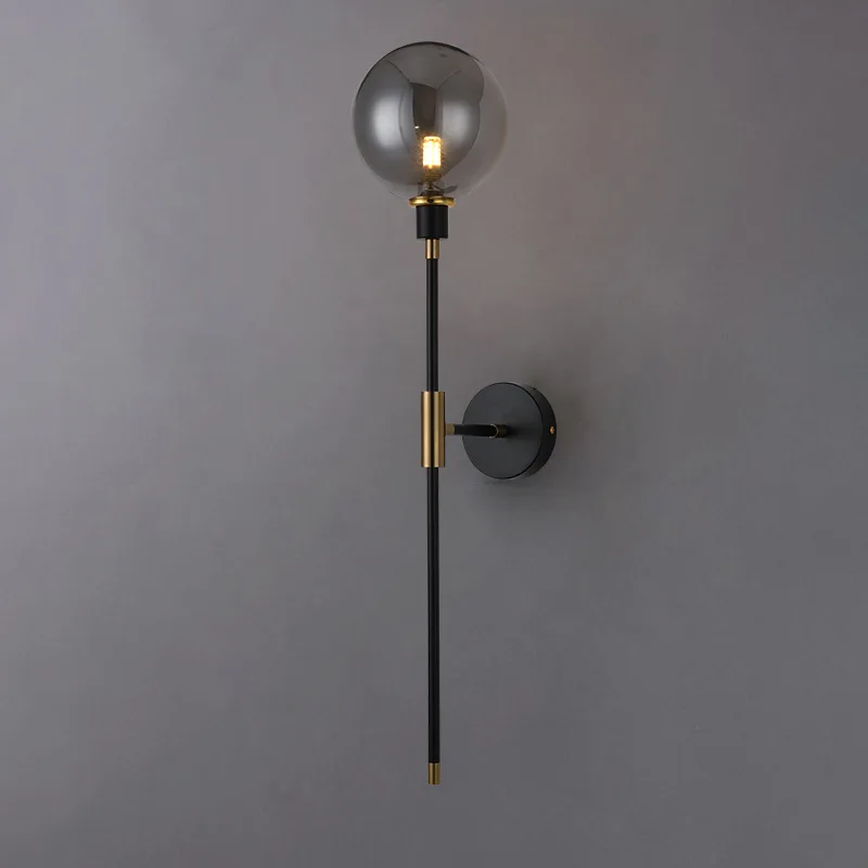 

Стеклянная лампа для декора в стиле лофт, настенная Светодиодная лампа черного цвета для спальни, прикроватного столика, современной гостиной, железные светильники в скандинавском стиле с шариками