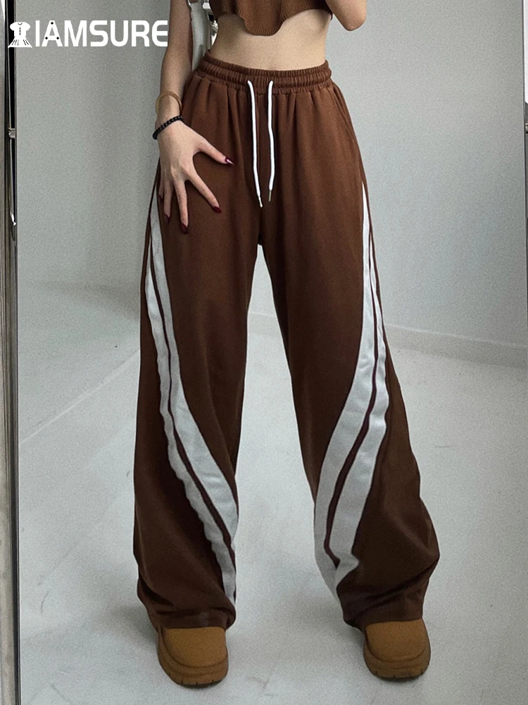 IAMSURE Casual Streetwear Striped Sweatpants Basic Patchwork Mid-Waisted Wide Leg Pants Women 2022 Autumn Winter Fashion Lady 
IAMSURE Casual Streetwear Striped Sweatpants Basic Patchwork Mid-Waisted Wide Leg Pants Women 2022 Autumn Winter Fashion Lady