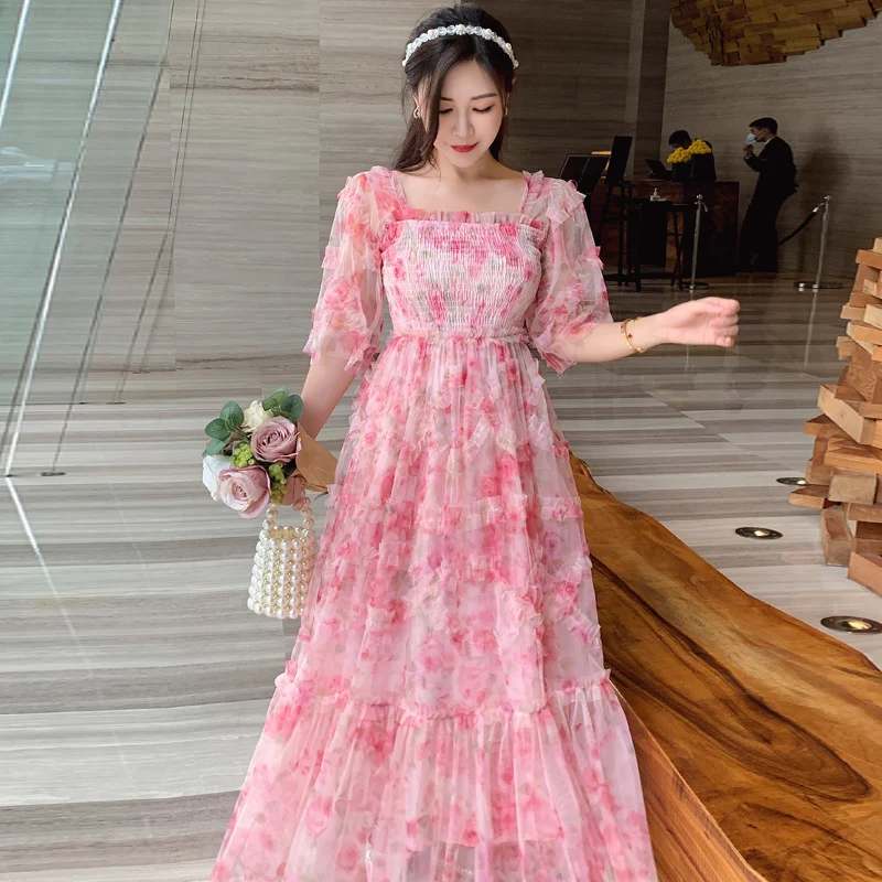 Luxury Elegant Boho Summer Mesh Ruffles Dress For Women Square Collar Flower Print Square Collar Elastic Vacation Long Vestidos
Luxury Elegant Boho Summer Mesh Ruffles Dress For Women Square Collar Flower Print Square Collar Elastic Vacation Long Vestidos