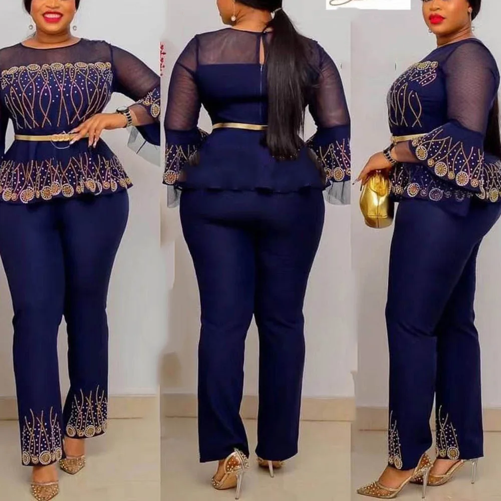 African Ladies Outfits 2 Pieces Pants Sets Diamond Blouse & Long Trousers Fashion Formal Ladies Business Work Clothes Sets Hot
African Ladies Outfits 2 Pieces Pants Sets Diamond Blouse & Long Trousers Fashion Formal Ladies Business Work Clothes Sets Hot
