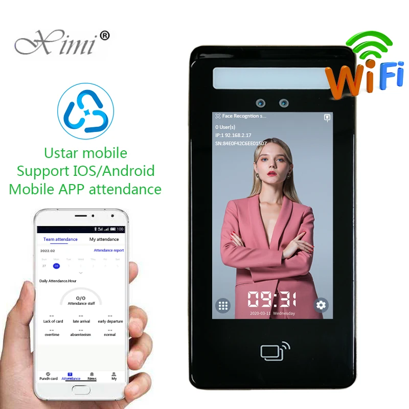 

Uface5 Cloud Linux WIFI AI Biometric Face RFID Card Recognition Phone APP Time Attendance And Access Control Machine System