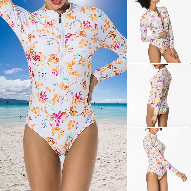 Women One Piece Long Sleeve Swimsuits High Cut Swimwear with Front Zipper Floral for Summer XR-Hot
Women One Piece Long Sleeve Swimsuits High Cut Swimwear with Front Zipper Floral for Summer XR-Hot