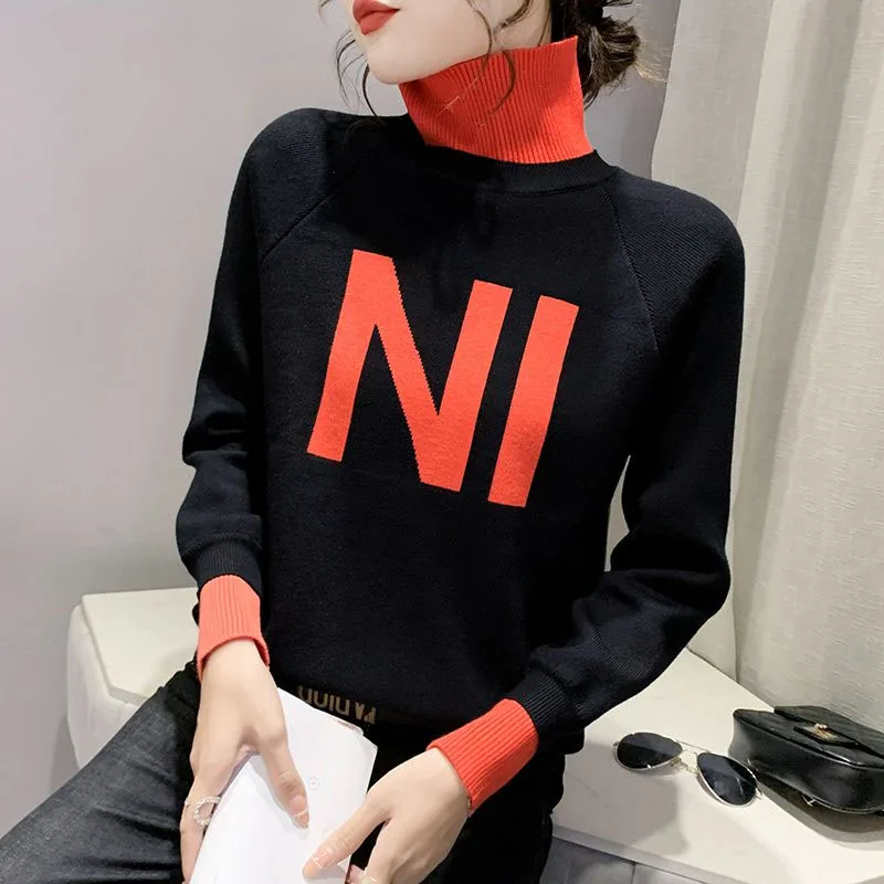 2023 NEW Autumn AND Winter Half High Collar Contrast Fashion Trend Casual Versatile Long Sleeve Letter Women's Style Sweater 
2023 NEW Autumn AND Winter Half High Collar Contrast Fashion Trend Casual Versatile Long Sleeve Letter Women's Style Sweater