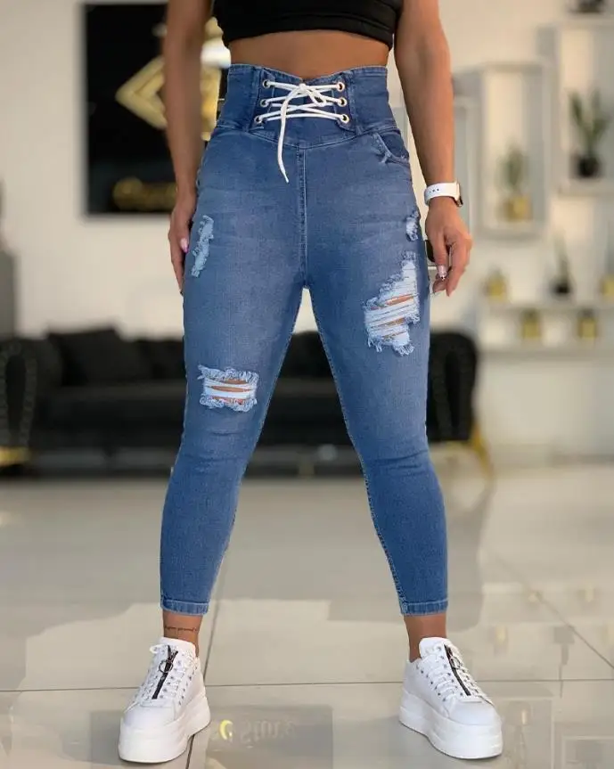 Jeans Women 2022 Autumn Fashion Grommet Eyelet Lace-Up Casual Ripped High Waist Plain Skinny Daily Long Jeans
Jeans Women 2022 Autumn Fashion Grommet Eyelet Lace-Up Casual Ripped High Waist Plain Skinny Daily Long Jeans