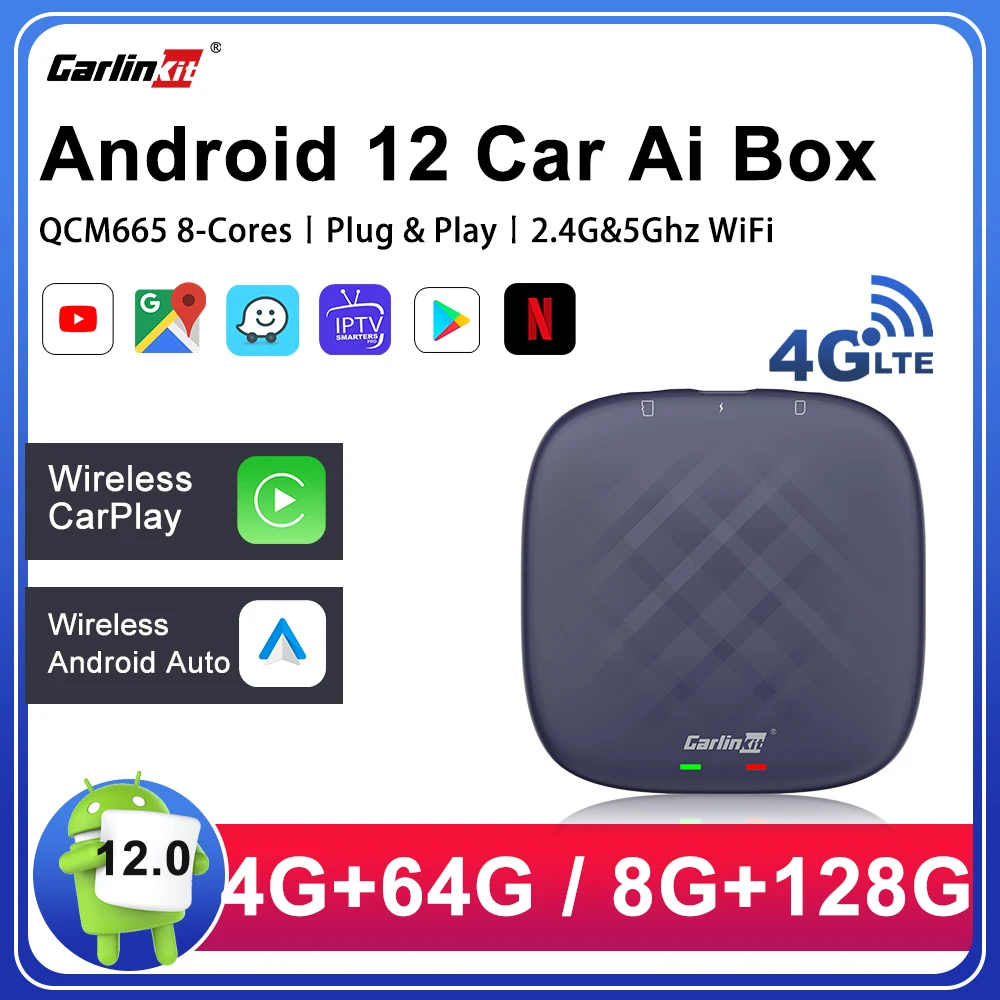 

Android 12 CarlinKit Mini Wireless CarPlay Android Auto Bluetooth Smart TV Box Netflix IPTV Adapter For Wired CarPlay Car Radio