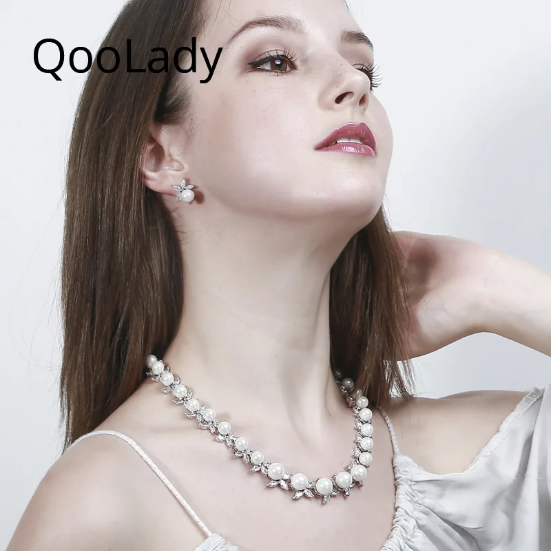 QooLady Luxury Sparkling Leaf Cubic Zirconia Fancy Flower Big Pearl Choker Necklace Earring Jewelry Sets for Birdes Party S067
QooLady Luxury Sparkling Leaf Cubic Zirconia Fancy Flower Big Pearl Choker Necklace Earring Jewelry Sets for Birdes Party S067