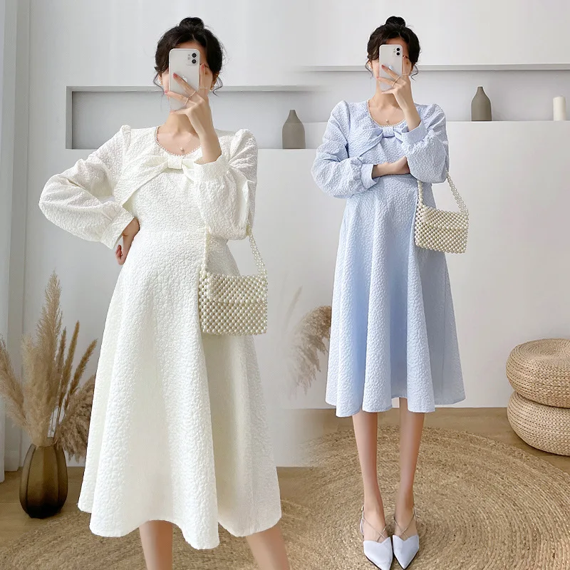 French Gentle Maternity Dress 2022 New Spring Clothes For Pregnant Women Solid O-Neck Bead Pregnancy Elegant Vestidos
French Gentle Maternity Dress 2022 New Spring Clothes For Pregnant Women Solid O-Neck Bead Pregnancy Elegant Vestidos