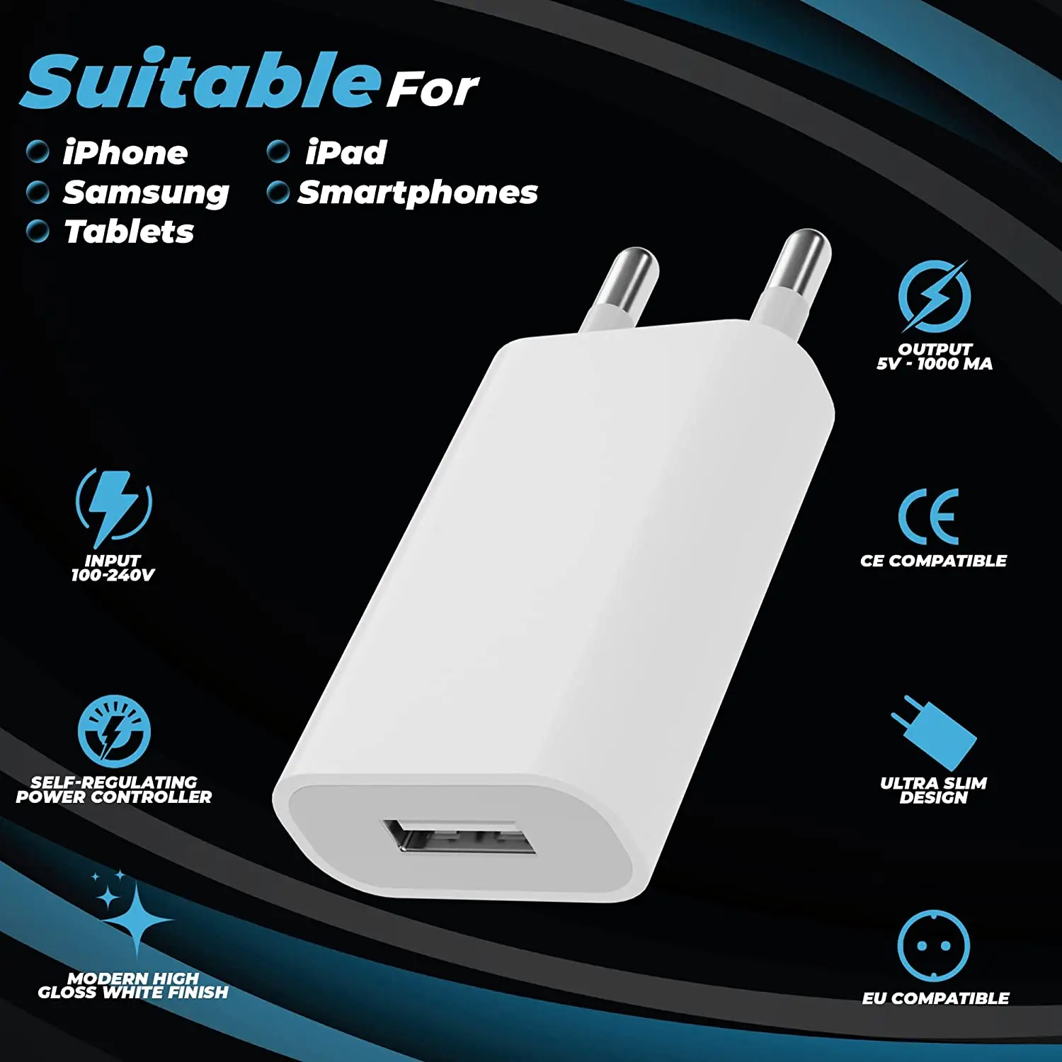 Hot Selling High Quality European EU Plug USB AC Travel Wall for Table Smart Phone Charging Charger Power Adapter
Hot Selling High Quality European EU Plug USB AC Travel Wall for Table Smart Phone Charging Charger Power Adapter
