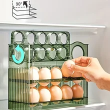 1pc Egg Storage Box 3-tier Anti-fall Shockproof Plastic Eggs Tray Refrigerator Fresh-keeping Auto Reverse Storage Box