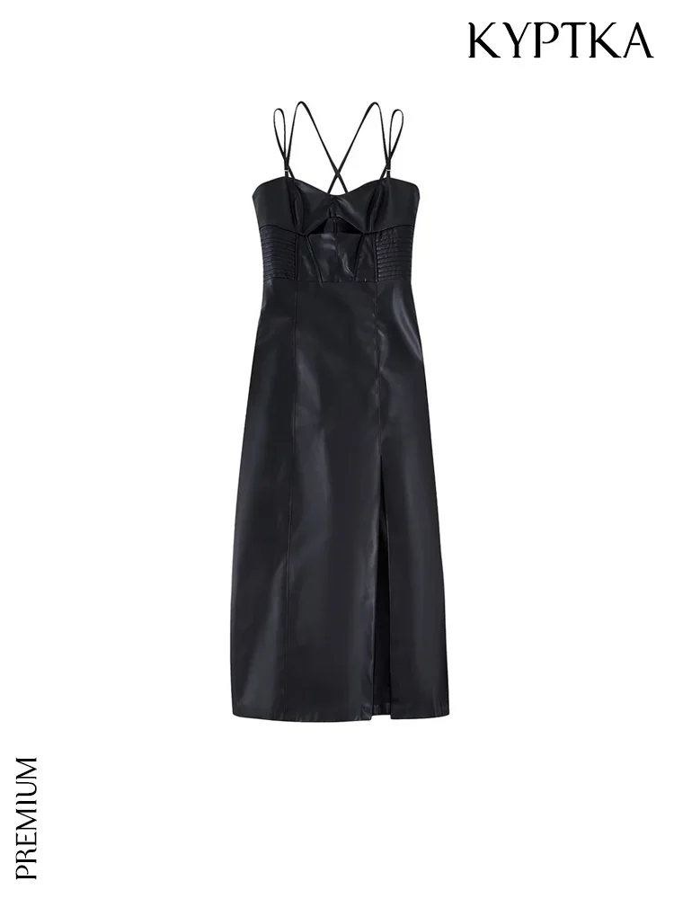 KYPTKA Women Fashion Cut Out Slit Hem Faux Leather Midi Dress Vintage Backless Zipper Thin Straps Female Dresses Vestidos
KYPTKA Women Fashion Cut Out Slit Hem Faux Leather Midi Dress Vintage Backless Zipper Thin Straps Female Dresses Vestidos