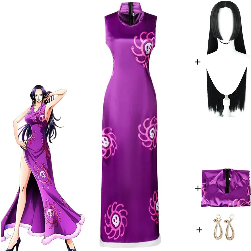 

Anime Seven Warlords Of The Sea Boa·Hancock Empire Snake Cosplay Costume Halloween Purple Dress For Sexy Woman Suit Wig