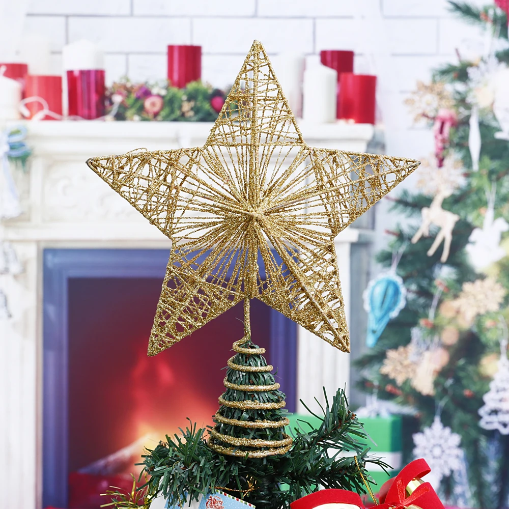 

1Pcs Pine Cones Christmas Tree Topper Star Xmas Tree Decorations Gold Silver Five-pointed Star New Year Accessories Navidad