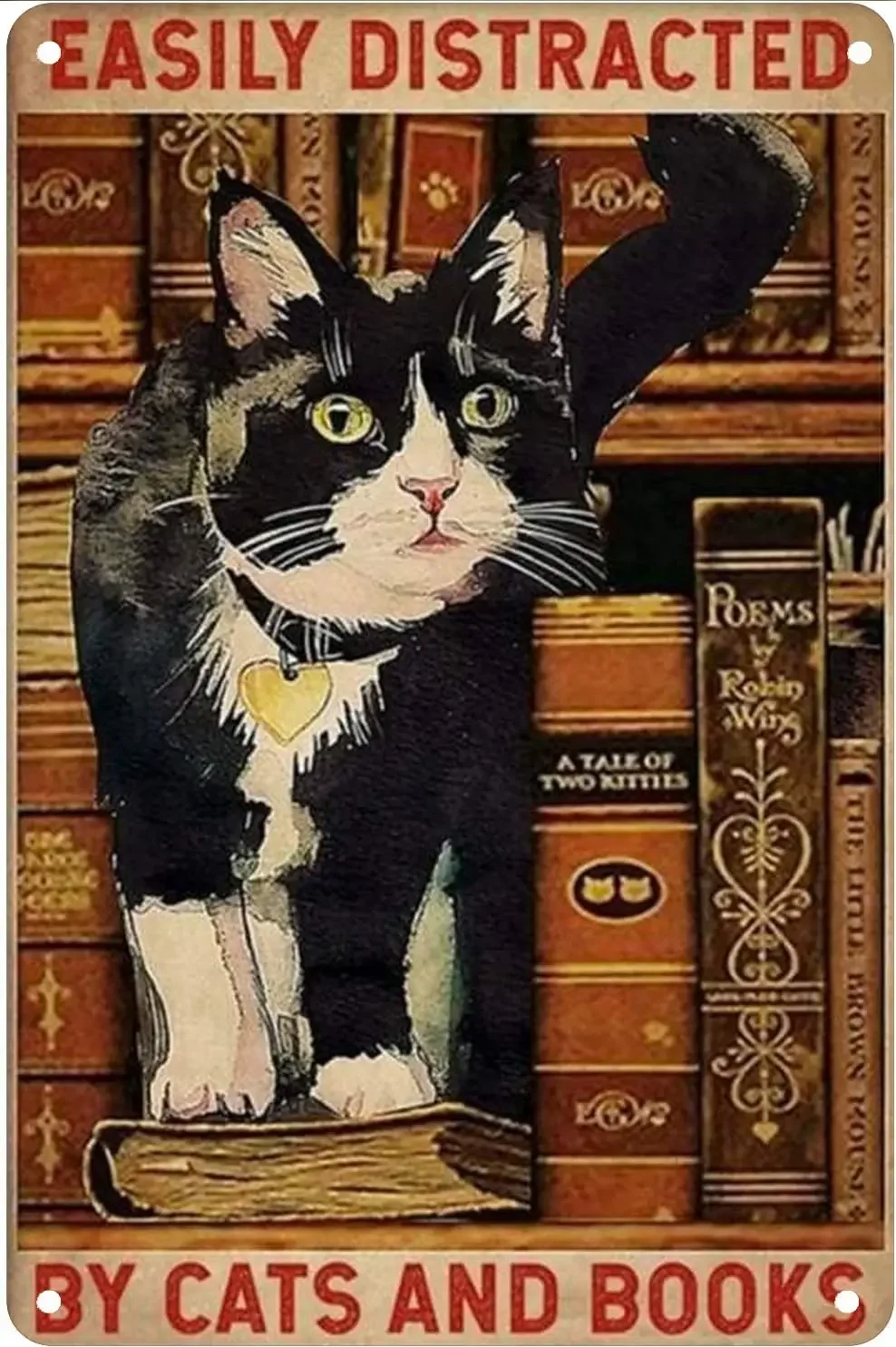 

Винтажный постер в виде кошки из смокинга, металлический знак, легко отвлекающийся кошками и книгами, жестяные знаки, Ретро Декор на стену, подарок для дома