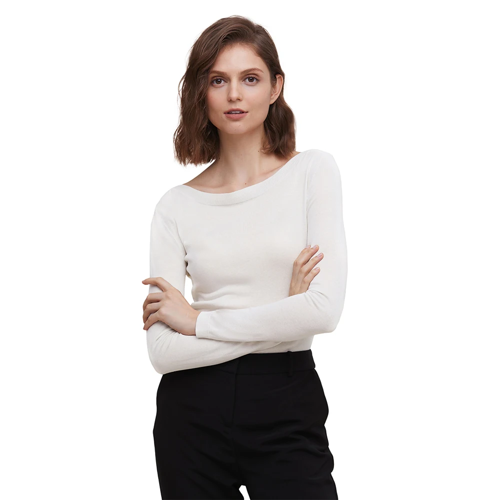 Genuine Silk Knitted Tee For Women Elegant Boat Neck Long Sleeved Solid Pullovers Women New Fashion Temperament All-match Tops
Genuine Silk Knitted Tee For Women Elegant Boat Neck Long Sleeved Solid Pullovers Women New Fashion Temperament All-match Tops