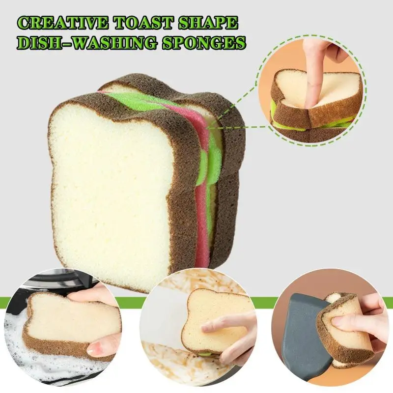 

Dish-washing Sponges Creative Toast Sandwich Shape Washable Scrubber Tools For Pots Dishes Kitchen Accessories Household
