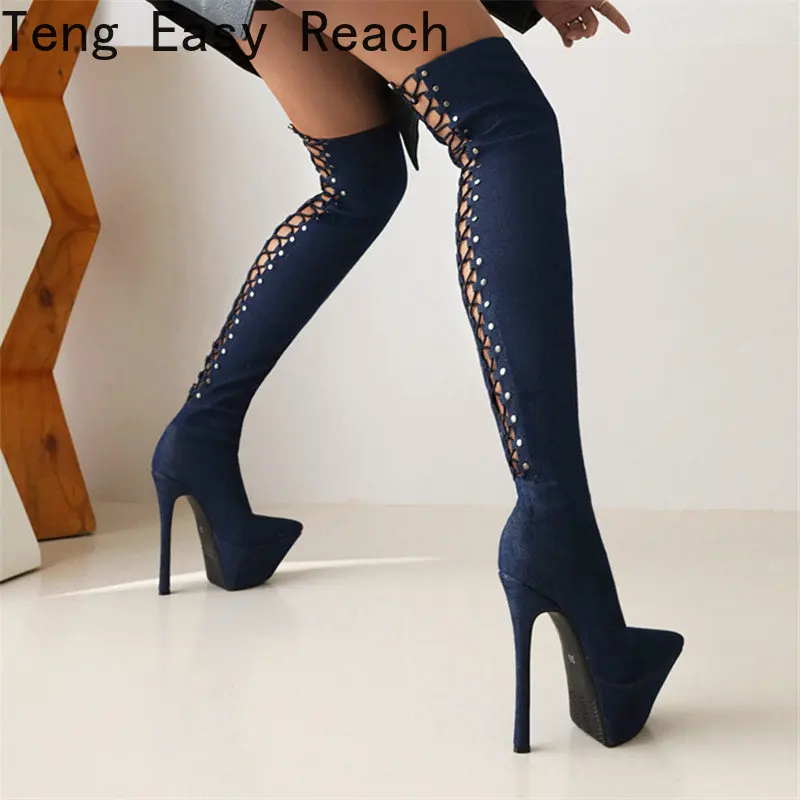 Thigh High Boots Women Platform Fashion Black blue Over The Knee Boots Sexy High Heels Nightclub Party Shoes Female Big Size 43
Thigh High Boots Women Platform Fashion Black blue Over The Knee Boots Sexy High Heels Nightclub Party Shoes Female Big Size 43