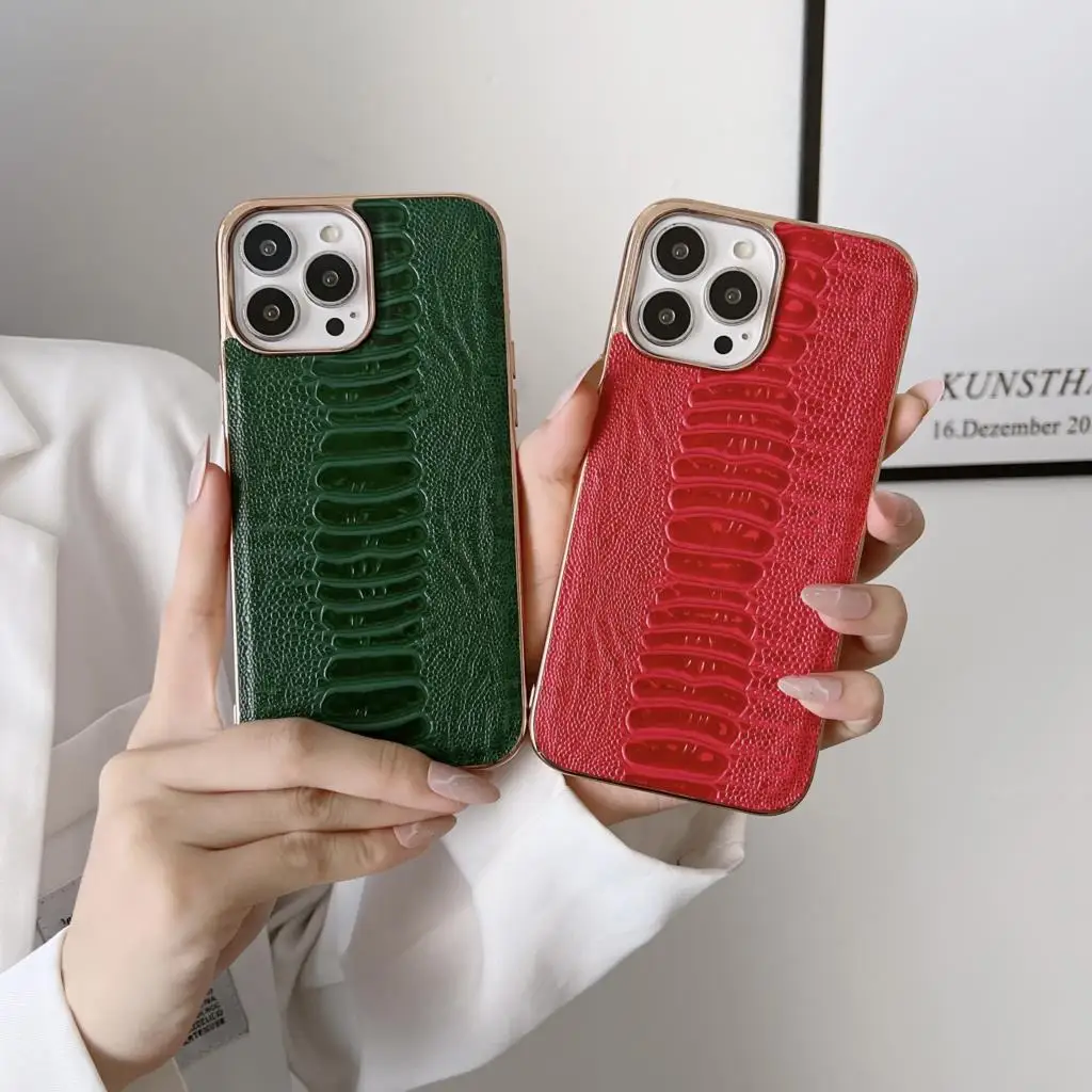 Чехол из натуральной кожи для Apple iPhone 14 Pro Max Plus 13, классический блестящий чехол-бампер в стиле ретро с рисунком страуса и блестящей рамкой 
Чехол из натуральной кожи для Apple iPhone 14 Pro Max Plus 13, классический блестящий чехол-бампер в стиле ретро с рисунком страуса и блестящей рамкой