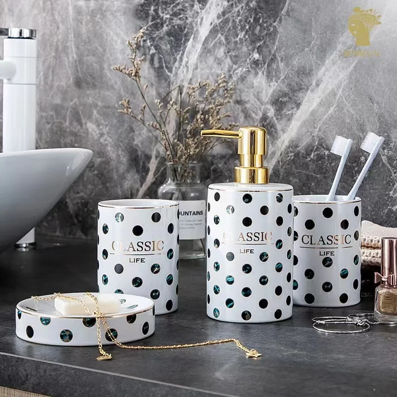 Wave point creative Nordic ceramic bathroom bathroom bathroom decoration set of four sets
Wave point creative Nordic ceramic bathroom bathroom bathroom decoration set of four sets