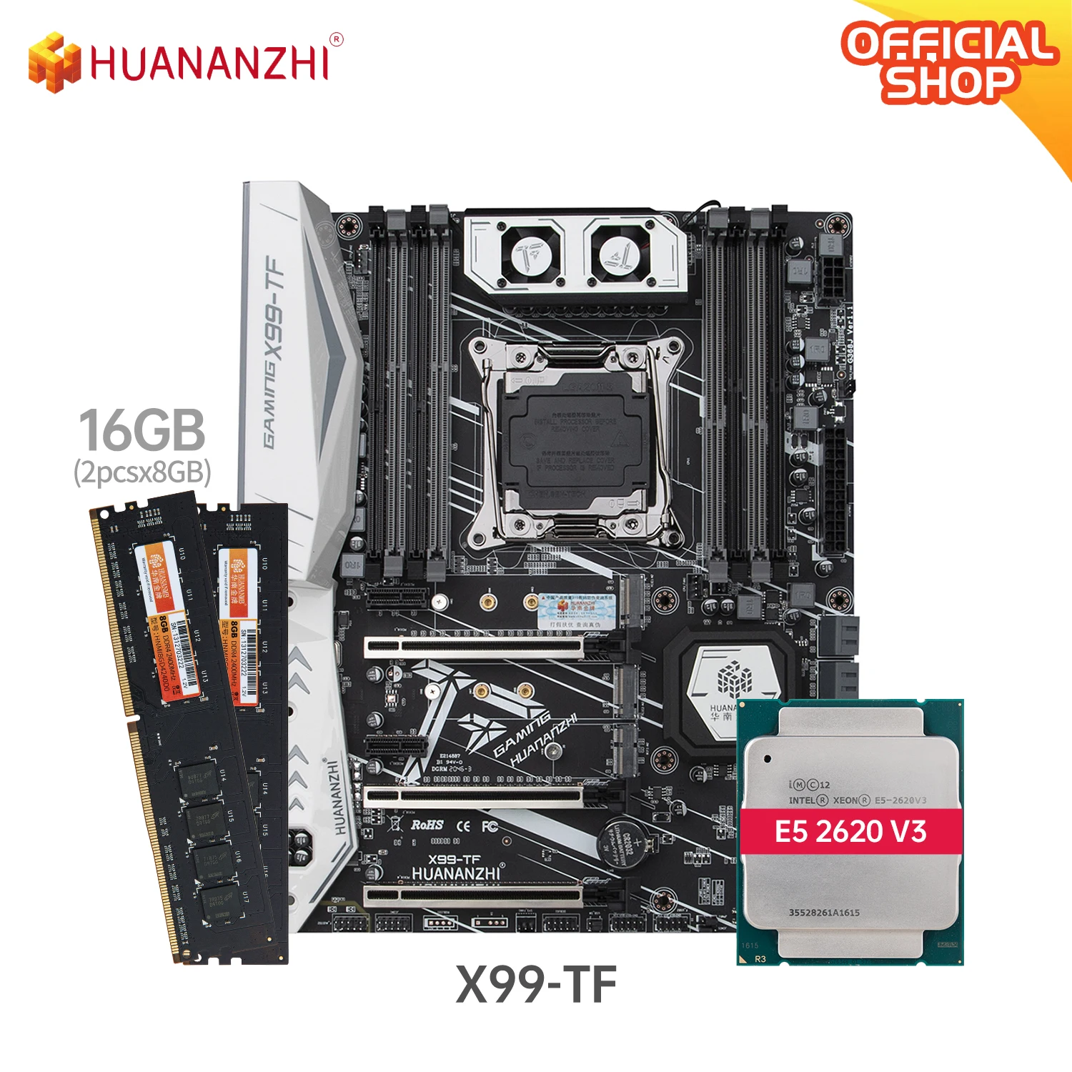 

Материнская плата HUANANZHI X99, с процессором Intel XEON E5 2620 V3, 2*8 ГБ DDR4, память без ошибок, комбинированный набор, NVME SATA 3,0, USB 3,0