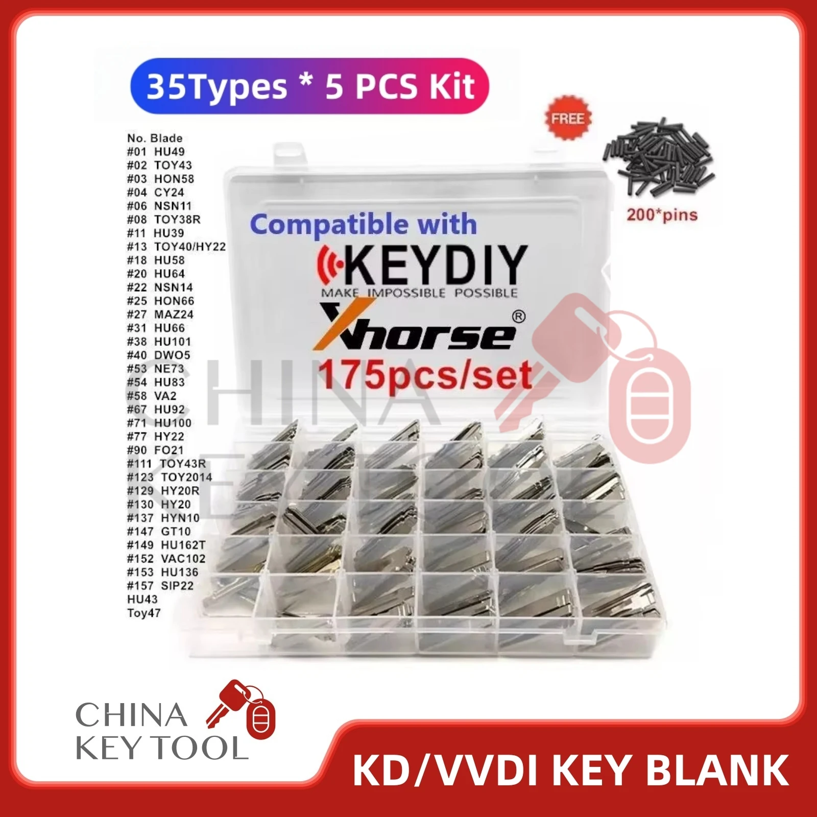 175 шт., заготовка для автомобильного ключа, подходит для ключей Keydiy XHorse, лезвия дистанционного ключа с 200 контактами
175 шт., заготовка для автомобильного ключа, подходит для ключей Keydiy XHorse, лезвия дистанционного ключа с 200 контактами