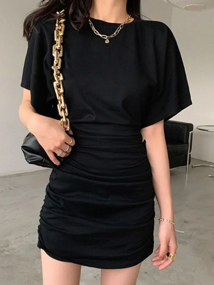 Elegant Black Dress Women Summer Sexy Slim Folds Mini Dresses Short Sleeve Solid Casual High Street Korean Fashion Robe
Elegant Black Dress Women Summer Sexy Slim Folds Mini Dresses Short Sleeve Solid Casual High Street Korean Fashion Robe
