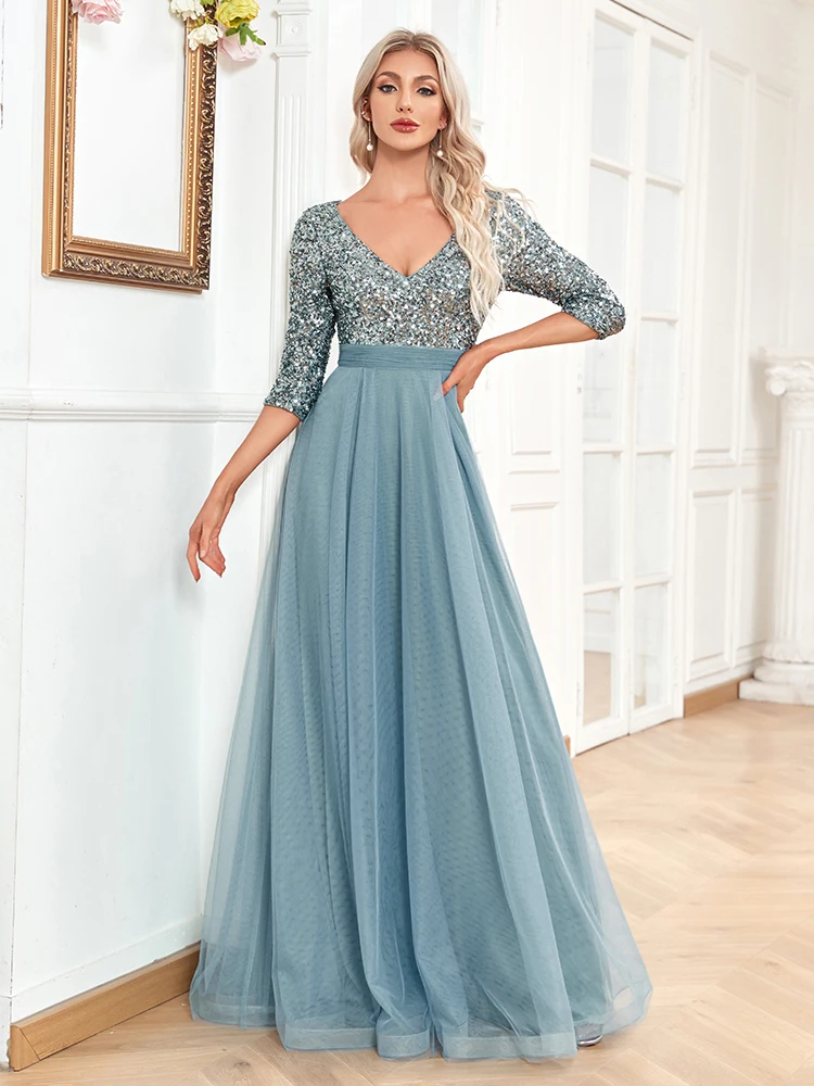 Shiny V-neck Chiffon Blue Evening Dress for Women Sequins Half Sleeves Formal Prom Party Gown Sparkly Galadress Vestidos
Shiny V-neck Chiffon Blue Evening Dress for Women Sequins Half Sleeves Formal Prom Party Gown Sparkly Galadress Vestidos