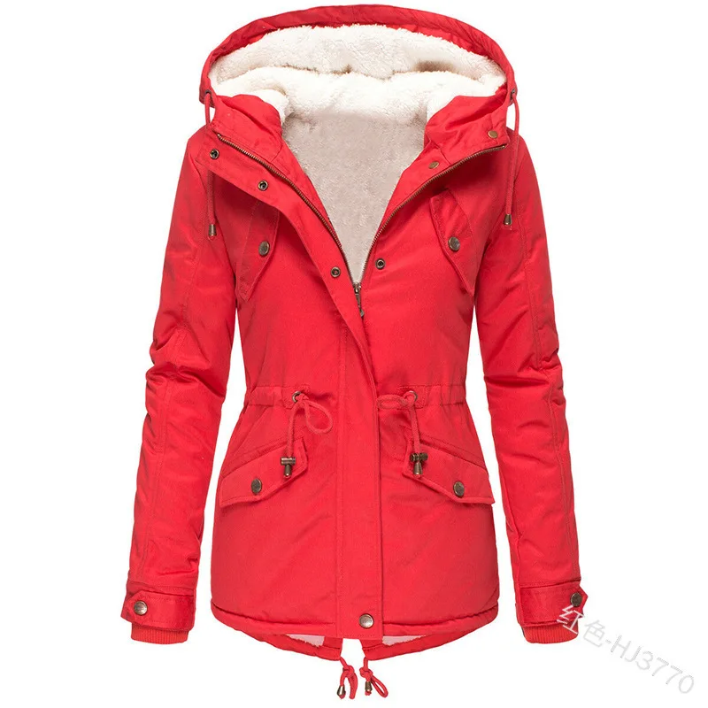 Winter new hooded waistband with plush and thick insulation cotton jacket Women's mid length cotton jacket
Winter new hooded waistband with plush and thick insulation cotton jacket Women's mid length cotton jacket