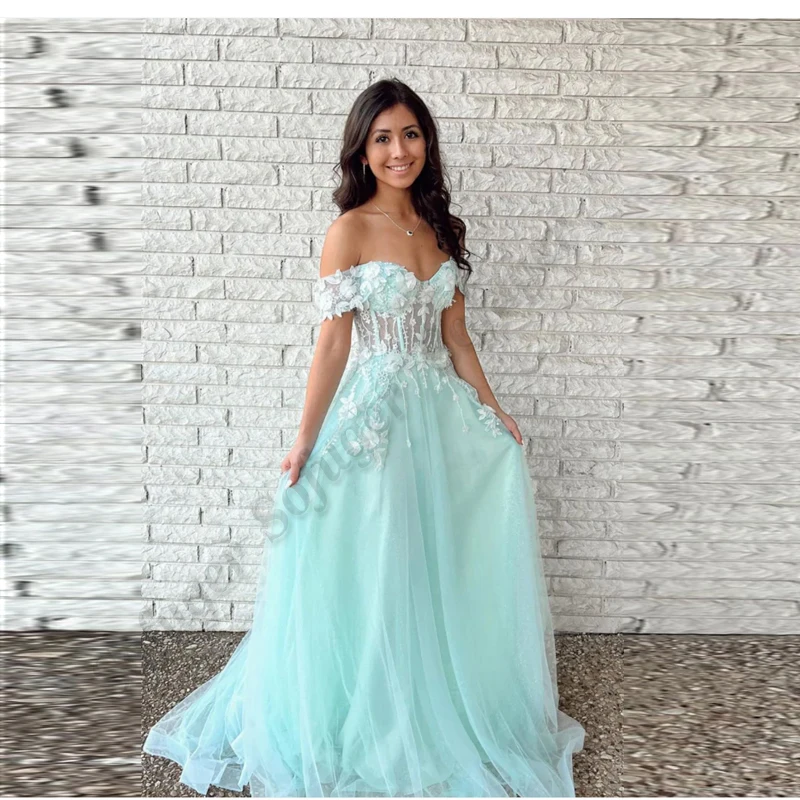 Sky Blue Sweetheart Evening Dress Off The Shoulder Appliques Flowers A Line Backless Prom Gown Party Robes De Soirée Customised
Sky Blue Sweetheart Evening Dress Off The Shoulder Appliques Flowers A Line Backless Prom Gown Party Robes De Soirée Customised
