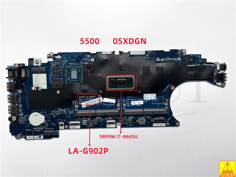 

USED Laptop motherboard for Dell 5500 CN- 05XDGN SRF9W I7-8665U LA-G902P Fully tested 100% work