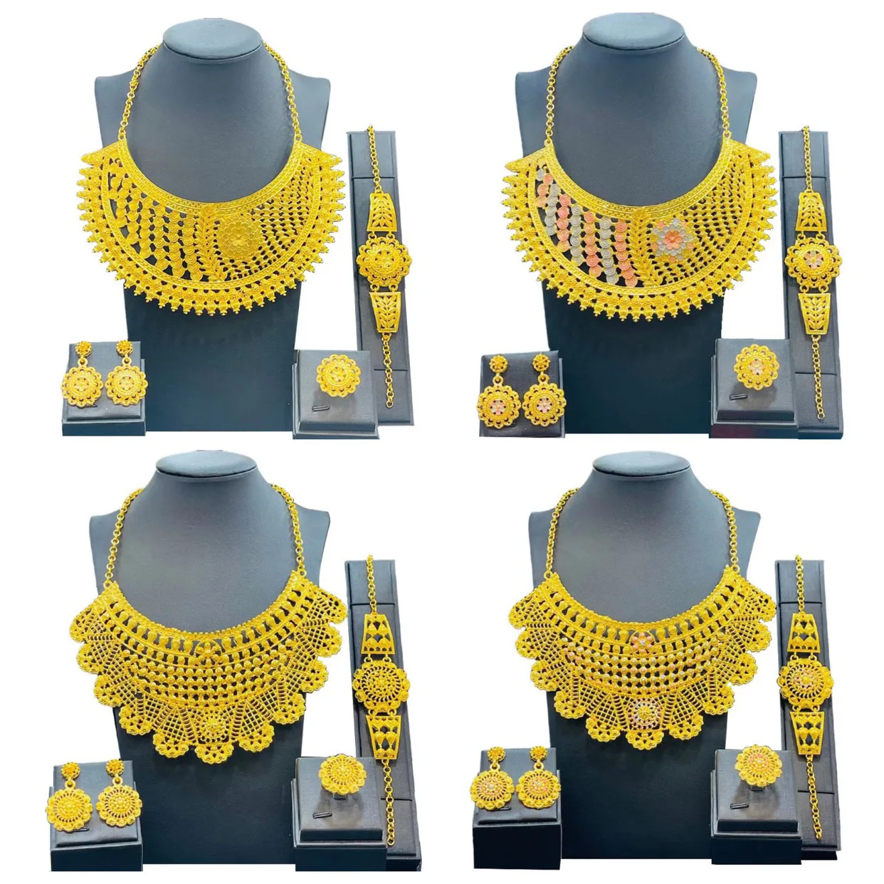 24 Gold Wedding Jewelry Set Women Necklace Ring Earring Bracelet Four Piece Set WAS10306
24 Gold Wedding Jewelry Set Women Necklace Ring Earring Bracelet Four Piece Set WAS10306