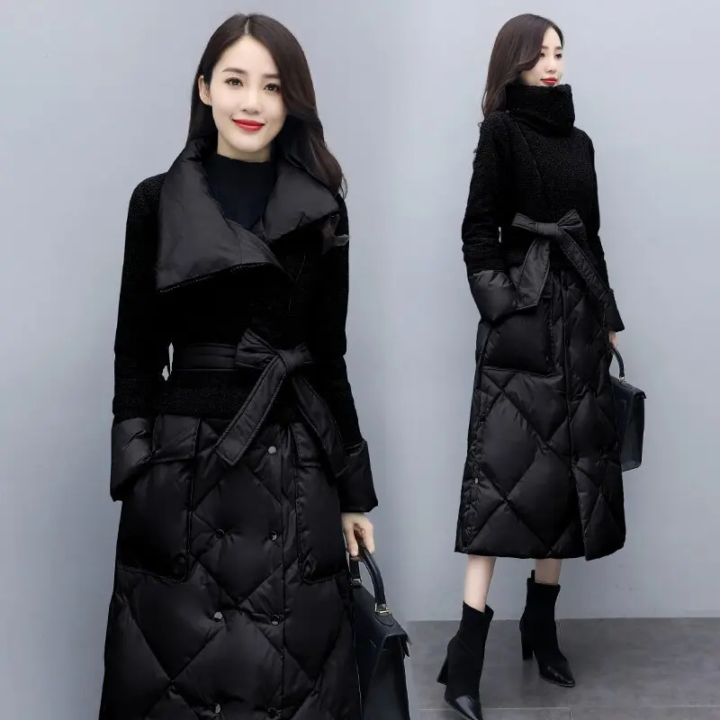 Winter Imitation Mink Splicing Slim Waist Down Cotton Coat Women Clothes Long Over Knee Rhomboid Parka Jacket Female
Winter Imitation Mink Splicing Slim Waist Down Cotton Coat Women Clothes Long Over Knee Rhomboid Parka Jacket Female