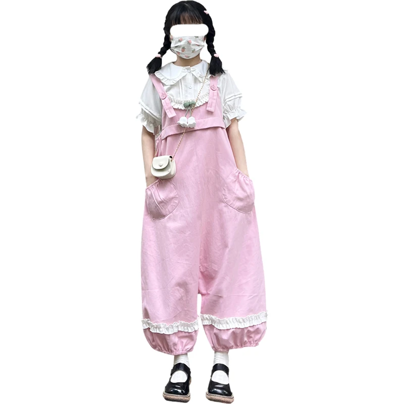 Lolita Girls Wide Leg Jumpsuit Women Japanese Kawaii Pink Casual Baggy Overalls Cute One Piece Rompers Soft Cotton Harem Pants
Lolita Girls Wide Leg Jumpsuit Women Japanese Kawaii Pink Casual Baggy Overalls Cute One Piece Rompers Soft Cotton Harem Pants