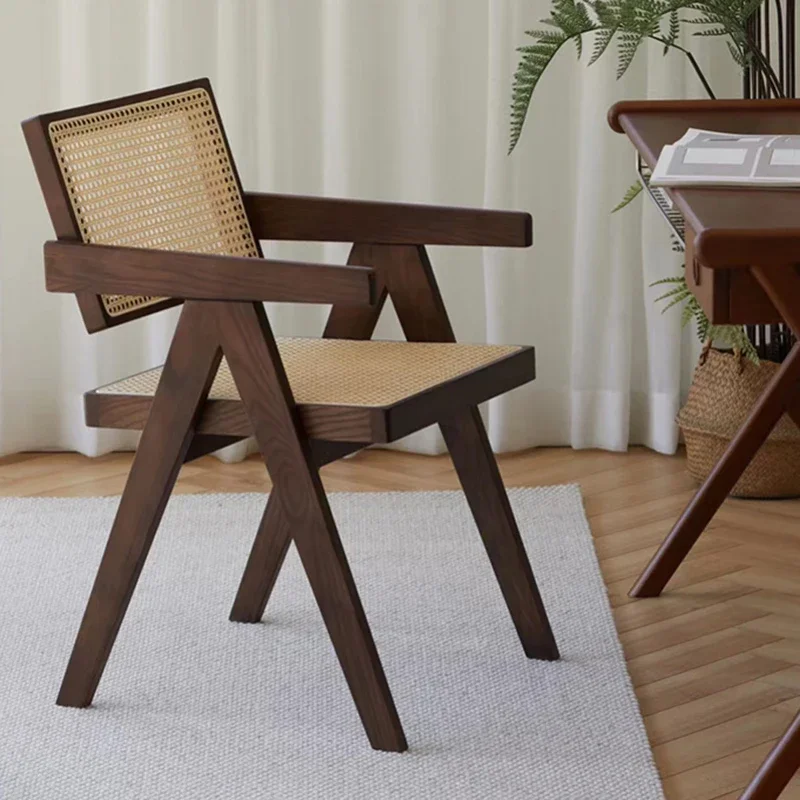 

Скандинавский ротанговый обеденный стул, деревянный современный балкон, эргономичные стулья для ресторана, обеденные стулья для рук, мебель для улицы